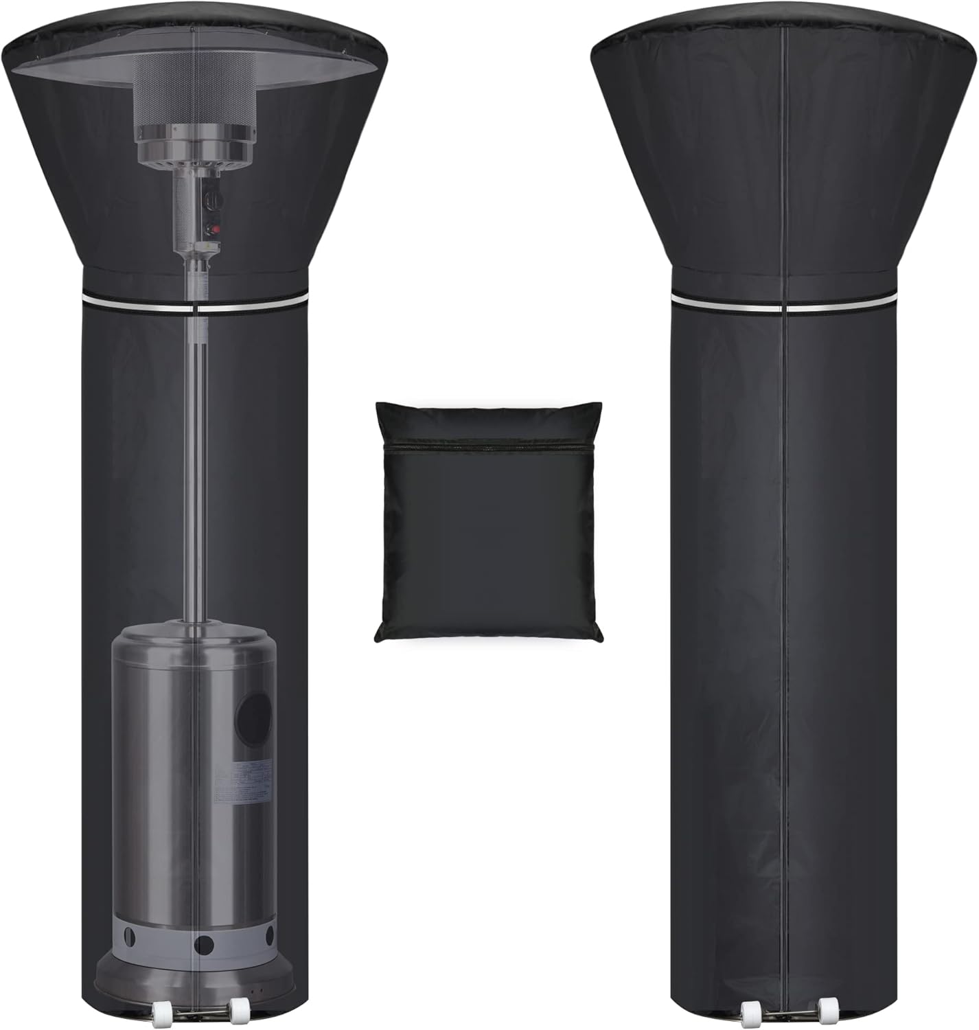 Patio Heater Covers with Reflective Strip,Outdoor Heater Cover Waterproof,Dustproof,Wind-Resistant,Sunlight-Resistant,Snow-Resistant,Black,89.5''x 33.5" Dome x 19.5" Base