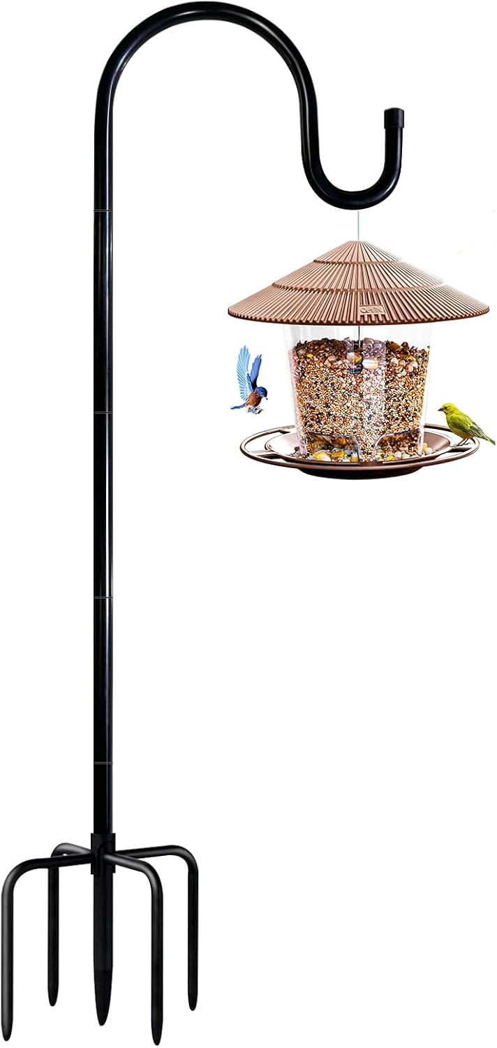 76 in Outdoor Shepherd Hooks for Hanging Plants, Garden Adjustable Heavy Duty Hummingbird Feeder Pole Stand Hanger with Stand for Solar Lantern Flower Baskets Wind Chimes, Black 1 Pack