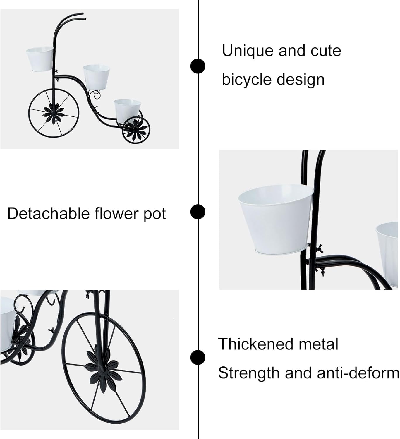 LEWIS&WAYNE Metal Tricycle Planter, 3 Tier Floral Flower Plant Stand Holder Hand Painted Outdoor Garden Patio Decor