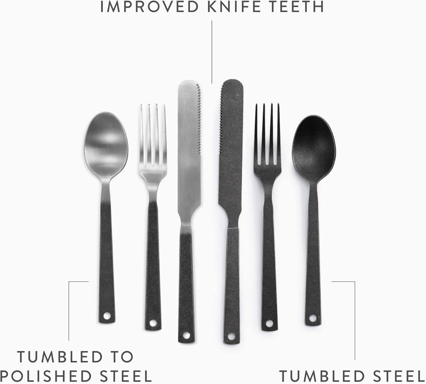 Barebones Flatware Silverware Set - Formal Polished Camping Utensils - Stainless Steel Cutlery Set of 6 - Camping Utensil Set with Forks, Knives, and Spoons (Silver)