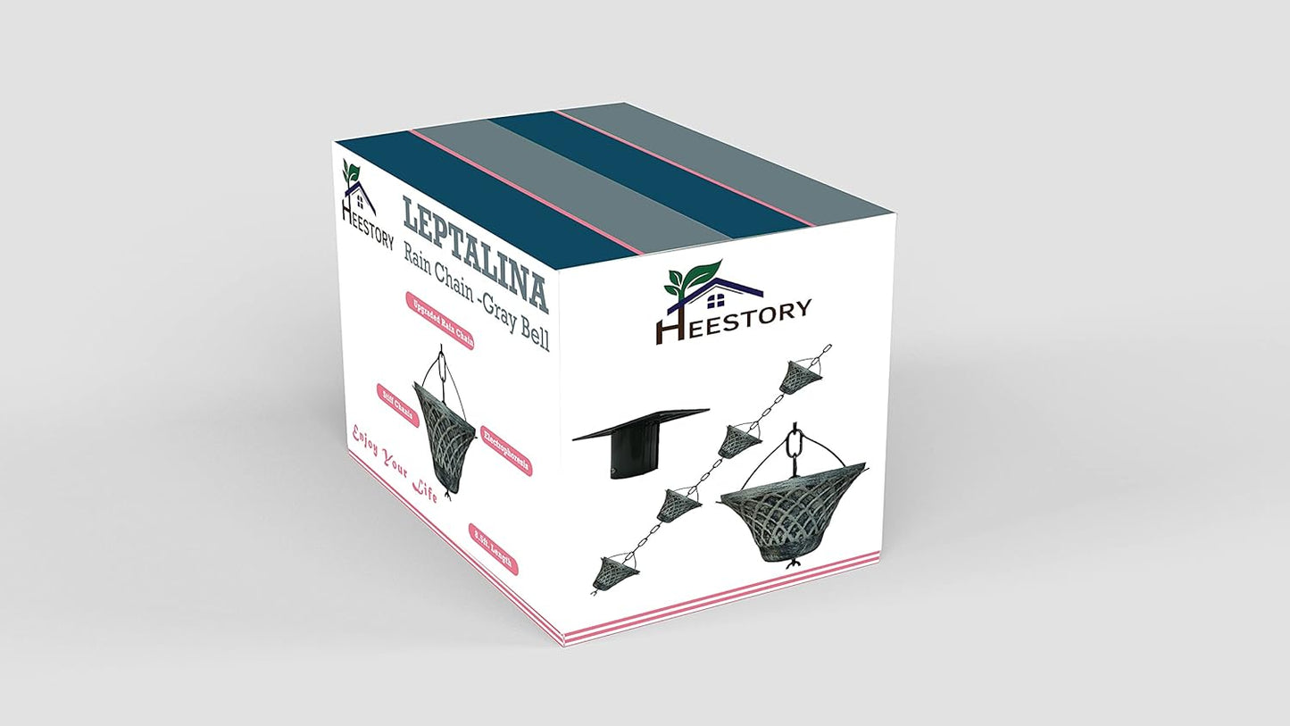 8.5FT Bell Iron Rain Chains for Gutter and Rain Barrel, Rust-Resistant Plated Garden Décor for Downspout, Bonus Rain Chain Gutter Adapter (Antique-Gray)