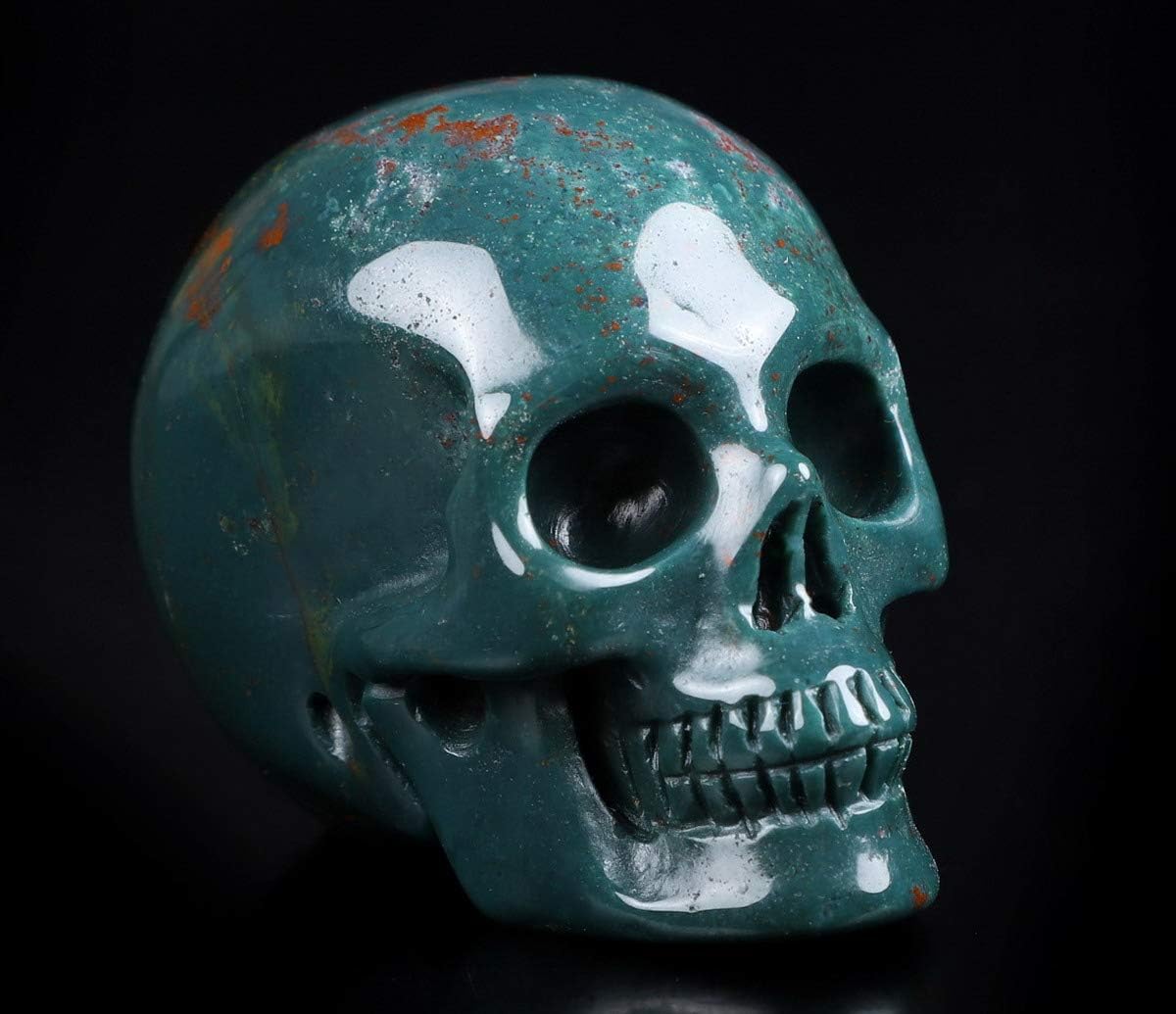 Skullis 2.0" Bloodstone Crystal Skull, Hand Carved Gemstone Fine Art Sculpture, Reiki Healing Stone Statue.