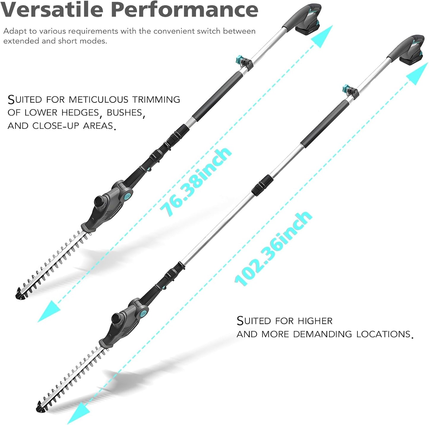 20V Cordless Telescopic Pole Hedge Trimmer Long Reach Extendable Hedge Cutter - 1x 2.0AH Battery, Shoulder Strap, Fast Charger - for Hedges, Branches