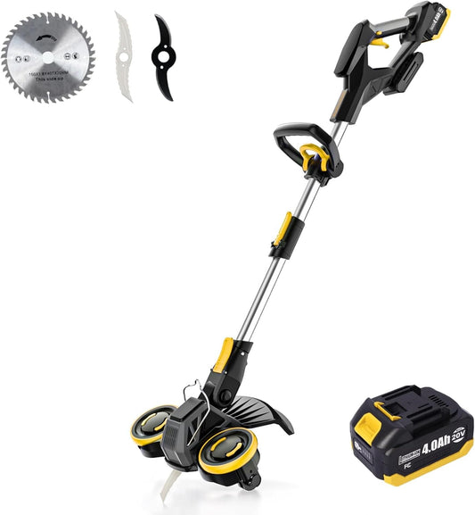 Cordless Weed Wacker with Brushless Motor, 10 Inch 3-in-1 Grass Trimmer& Edger & Lawn Mower with 4.0Ah Battery and Charger (One 4.0AH battry)