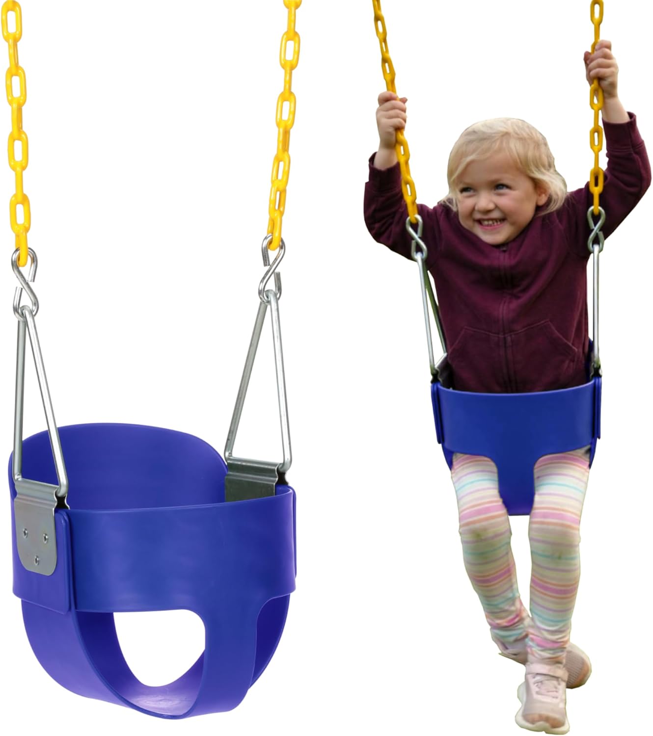 Eastern Jungle Gym Heavy-Duty High Back Full Bucket Toddler Swing Seat | Coated Chains Fully Assembled | Blue Swing Set Accessory