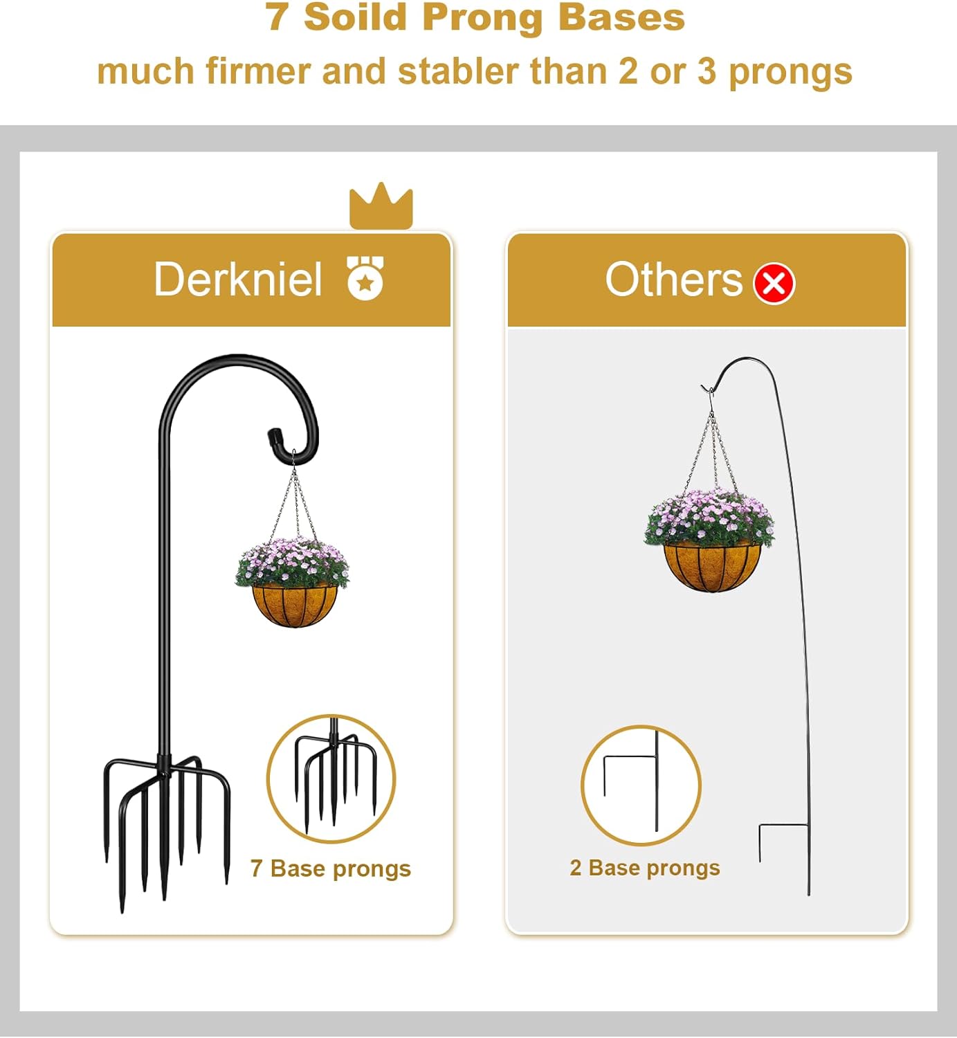 Shepherd Hook 108 Inch Tall Heavy-Duty Metal Garden Hanging Pole Stake for Bird Feeder Pole Plant Baskets, Black (2 Pack)