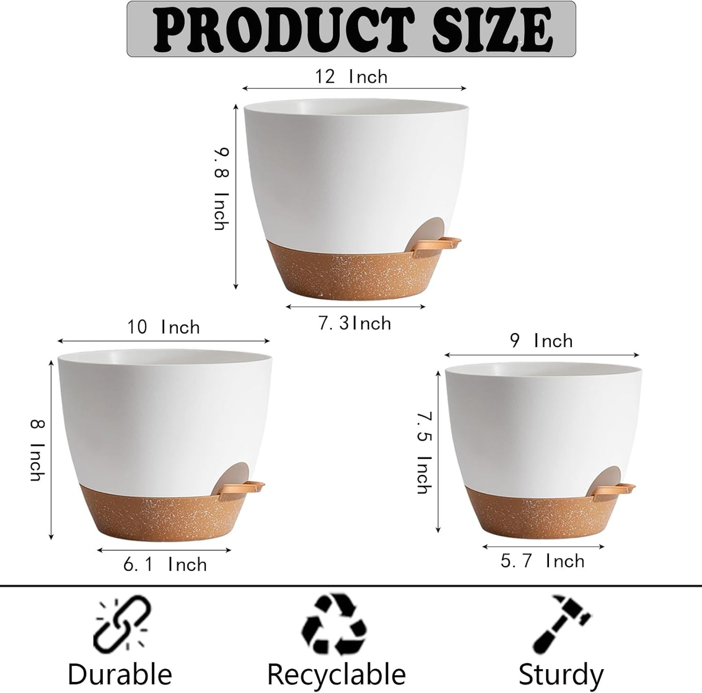 Plant Pots,12+10+9 Inch Self Watering Pots with Drainage Hole for Indoor Plants Large Flower Pot, Plants Pots Indoor Outdoor,Modern White Plastic Planters for Indoor Plants