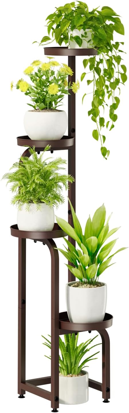 Bamworld Corner Plant Stand Indoor Outdoor, Tall Metal Flower Pot Stands for Multiple Plants, 4 Tier Brown Heavy Duty Plant Shelf for Patio Garden Balcony Living Room Bedroom(Patent Design)