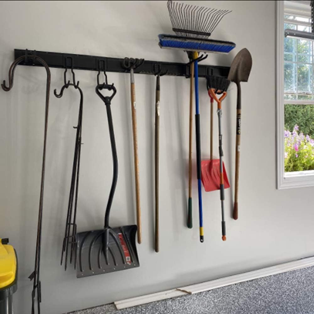 Ultrawall 13 PCS Tool Storage Rack, 64 Inches Adjustable Garage Organization Wall Mounted Storage System with 9 Hooks, Heavy Duty Steel Garden Tool Organizer Wall Holders