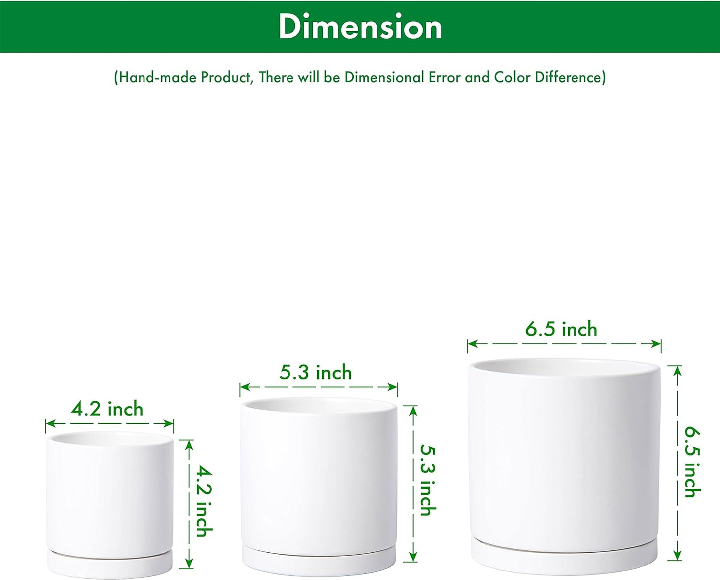 D'vine Dev White Terracotta Pots for Plants, 4.2 Inch 5.3 Inch 6.5 Inch, Succulent Planter Pot with Drainage and Saucer, 40-T-A-1