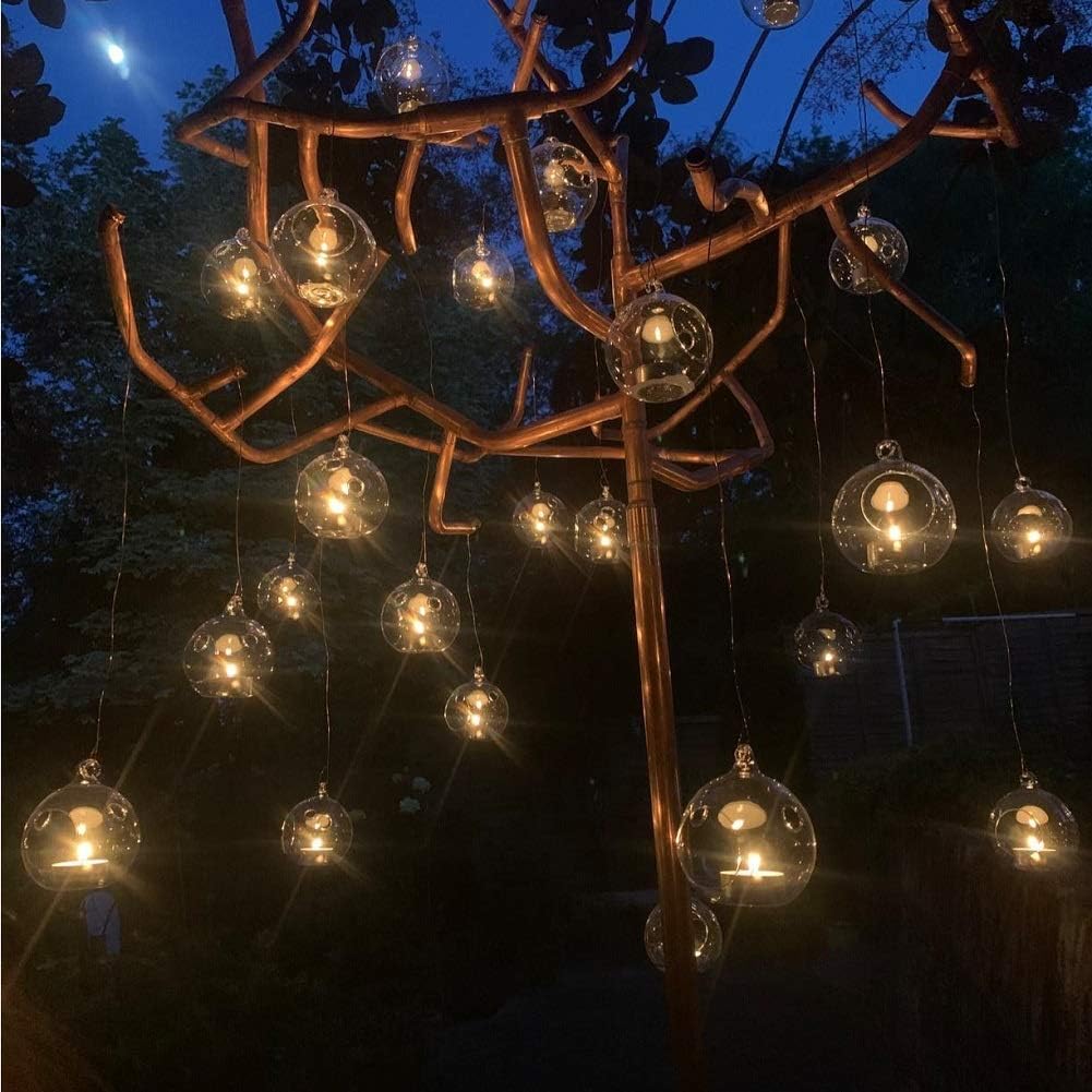 Sziqiqi 3.15inch Glass Globes Glass Bulbs Hanging Tea Light Holder Glass Terrarium Container Wedding Centerpiece Backyard Decoration Christmas Ornaments 6pcs+2 Extra