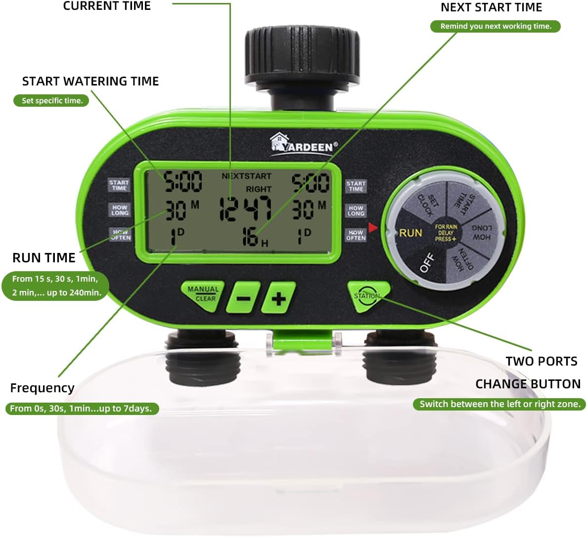 2 Outlet Garden Digital Electronic Water Timer Irrigation Controller for Garden Yard, Green