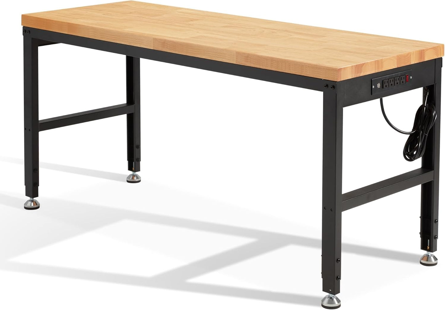 HABUTWAY Height Adjustable Workbench 60" 2000 Lbs Capacity Solid Wood Work Station Heavy-Duty Work Tables with Power Outlets for Garage Party Shop Office