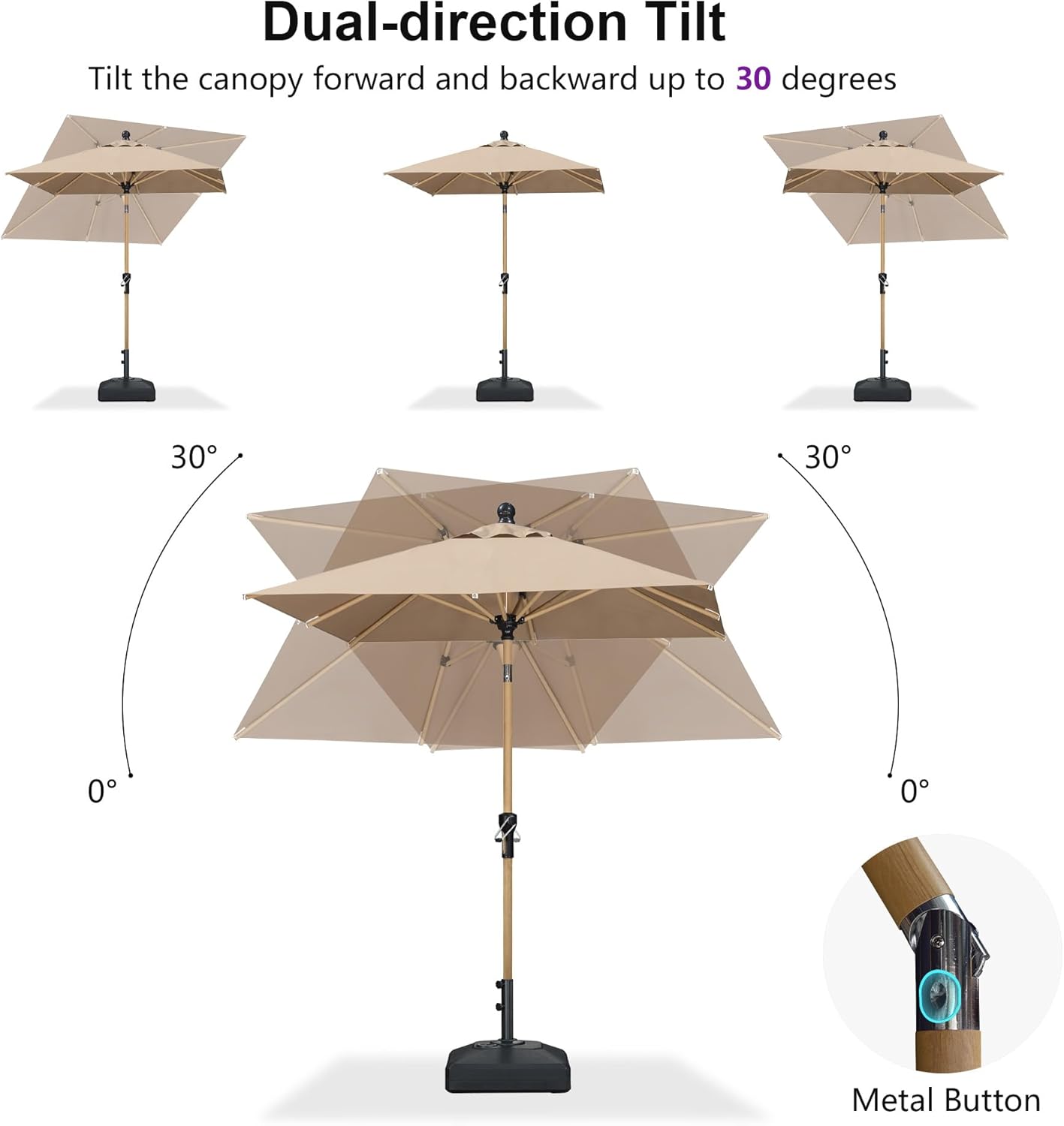 PURPLE LEAF 6' x 6' Market Umbrella Outdoor Table Umbrella Aluminum Patio Umbrella with Push Button Tilt & 8 Sturdy Ribs and Crank Outdoor Umbrellas for Deck Backyard Beach, Taupe