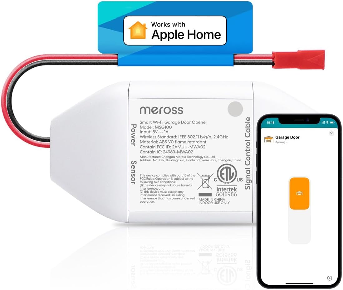 meross Smart Garage Door Opener Remote, Compatible with Apple HomeKit, Amazon Alexa, Google Assistant, CarPlay and SmartThings, No Hub Required