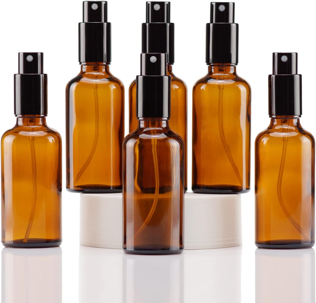 YIZHAO Amber Glass Spray Bottles 2oz, with Small Fine Mist Spray, Metal Cap, Refillable for Essential Oil,Travel,Cleaning,Perfume,Aromatherapy,Makeup – 6 Pcs