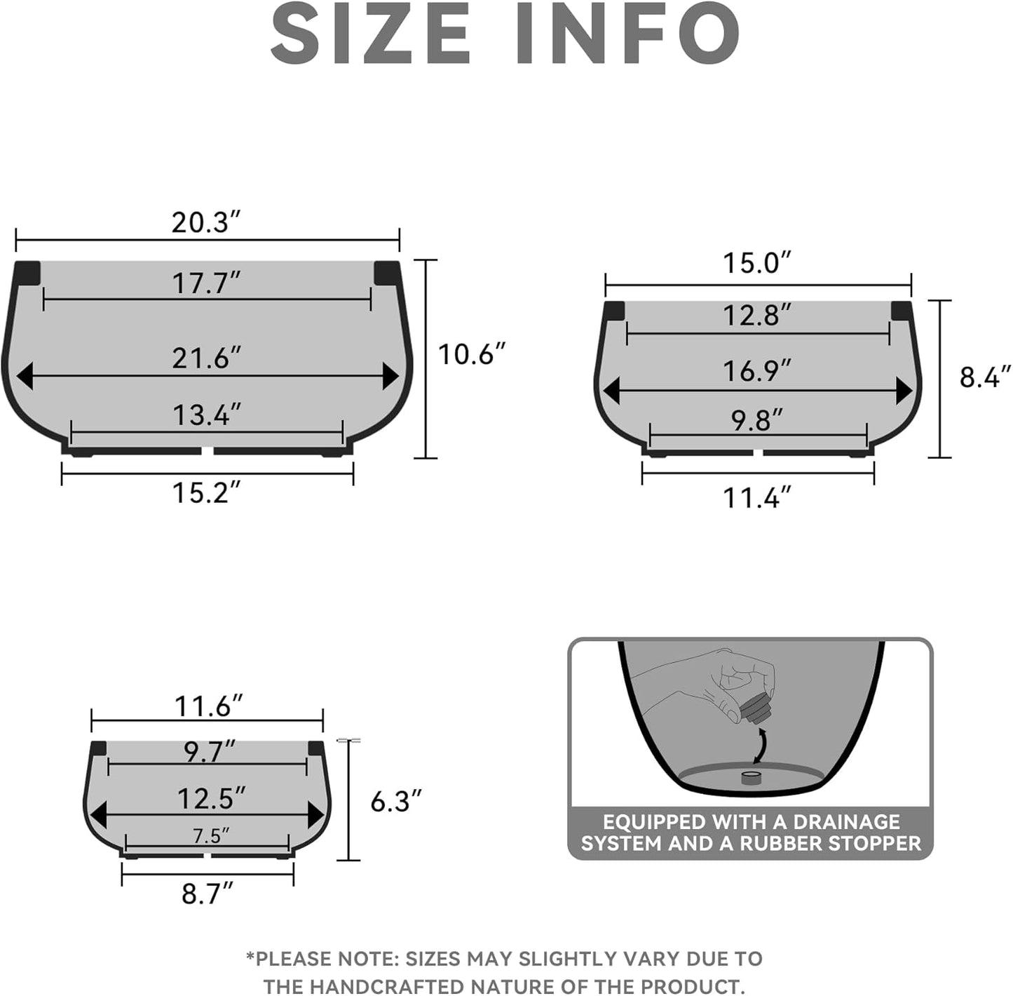 Kante 21.6",16.9",and 12.5" Dia Round Weathered Concrete Elegant Planters (Set of 3), Outdoor Indoor Garden Plant Pot with Drainage Hole and Rubber Plug for Home & Patio