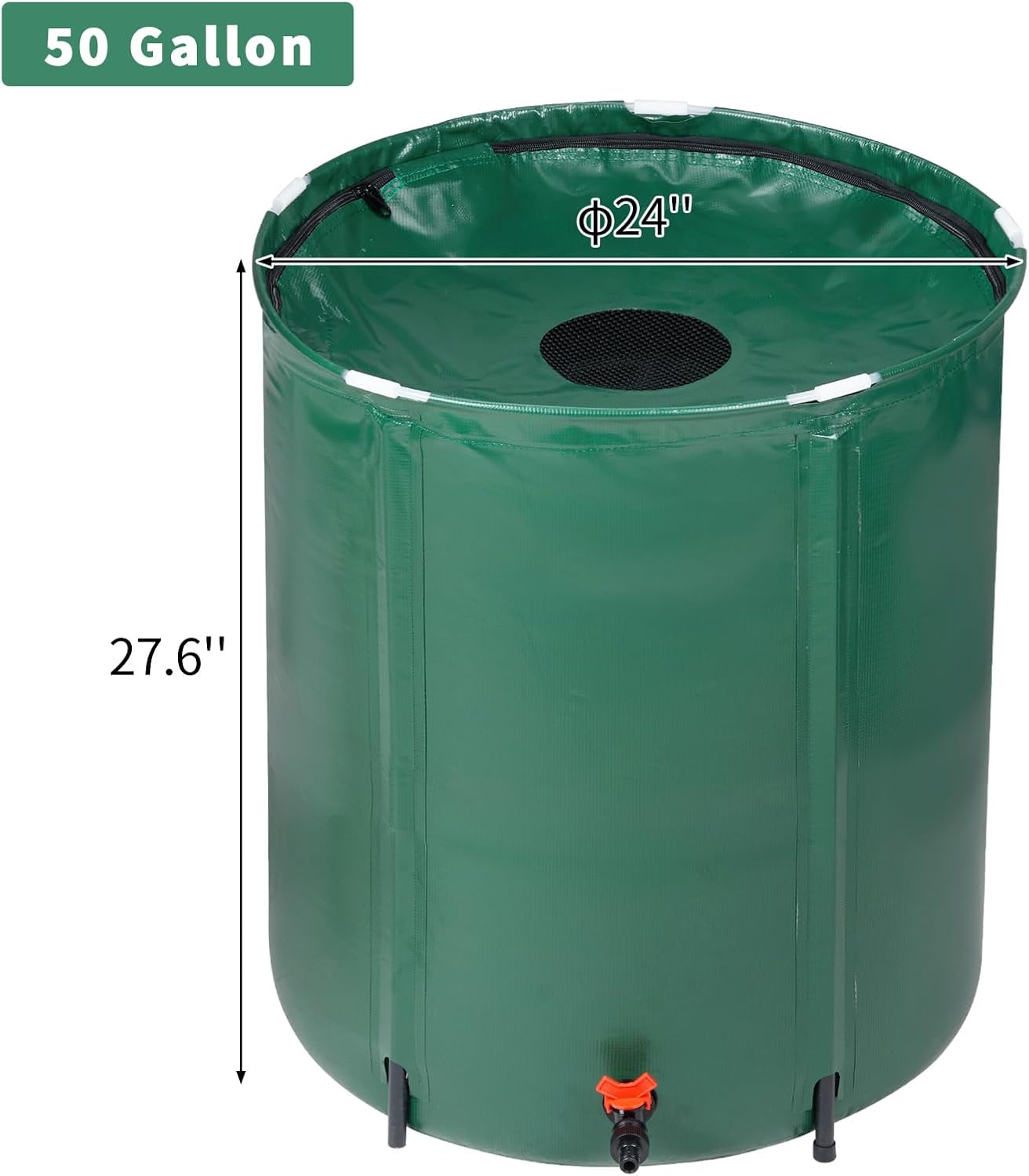 50 Gallon Collapsible Rain Barrel, Portable Rainwater Collection System, Water Storage Tank, Rain Catcher Barrel with Spigots and Overflow Kit, Rain Water Barrel Collector for Garden, Green