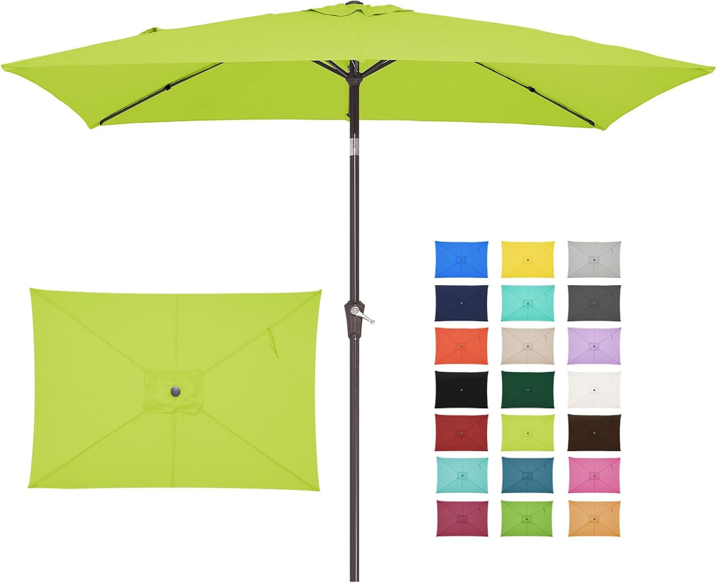 JEAREY 6.5x10 ft Rectangular Patio Umbrellas Outdoor Market Umbrella with Push Button Tilt and Crank, Rectangle Table Umbrella 6 Sturdy Ribs UV Protection for Pool Garden Backyard Deck, Apple Green