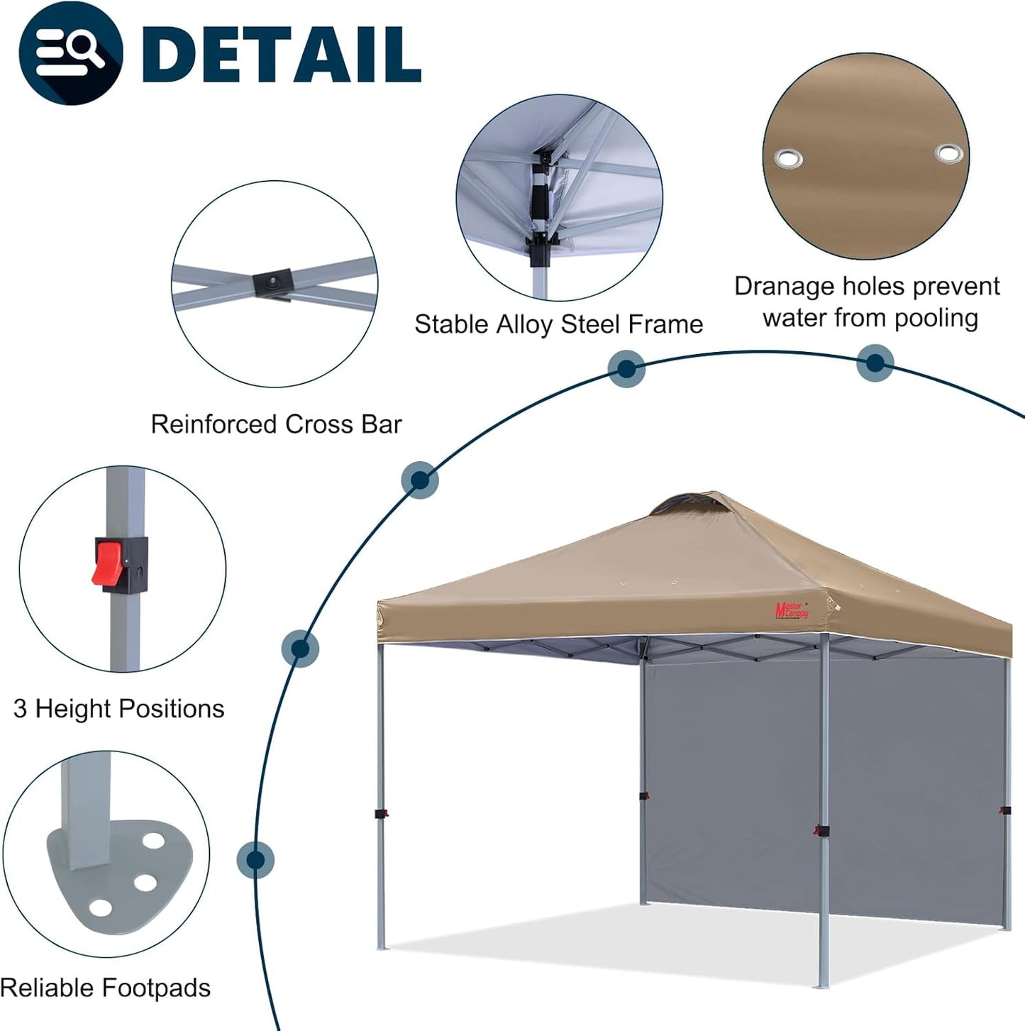 MASTERCANOPY Durable Pop-up Canopy Tent with 1 Sidewall (10'x10',Khaki)