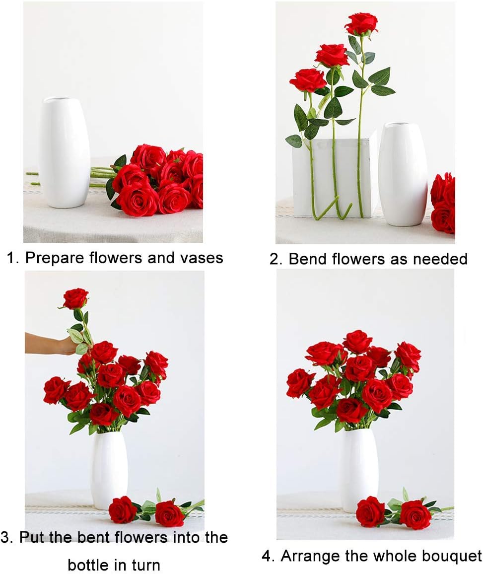 Hawesome 12PCS Artificial Silk Flowers Realistic Roses Bouquet Long Stem for Home Wedding Decoration Party (12pcs-red 1)