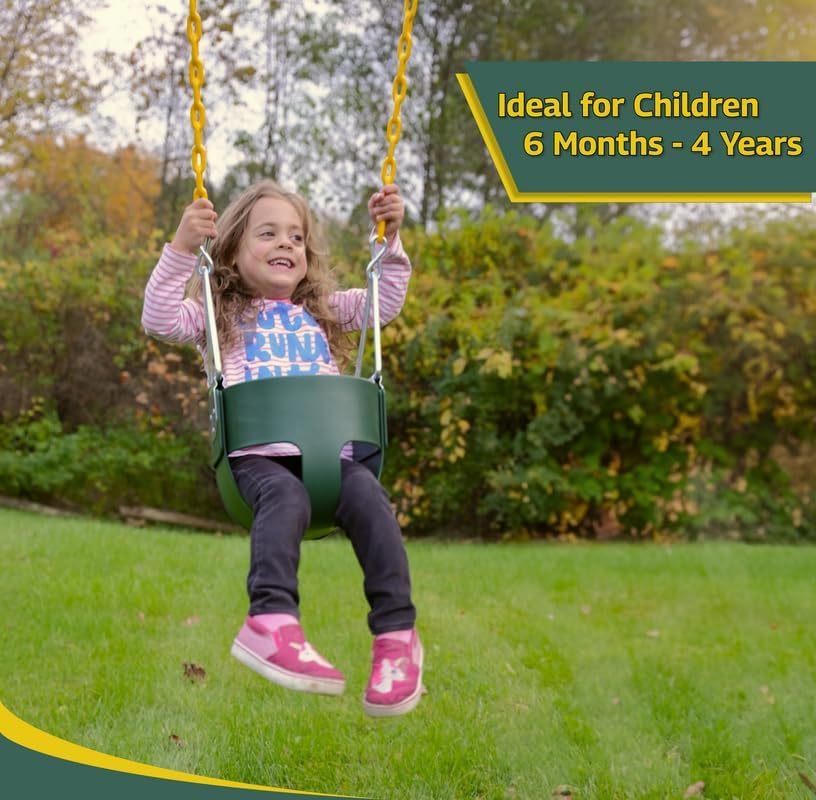 Eastern Jungle Gym Heavy-Duty High Back Full Bucket Toddler Swing Seat | Coated Swing Chains Fully Assembled | Green Swing Set Accessory