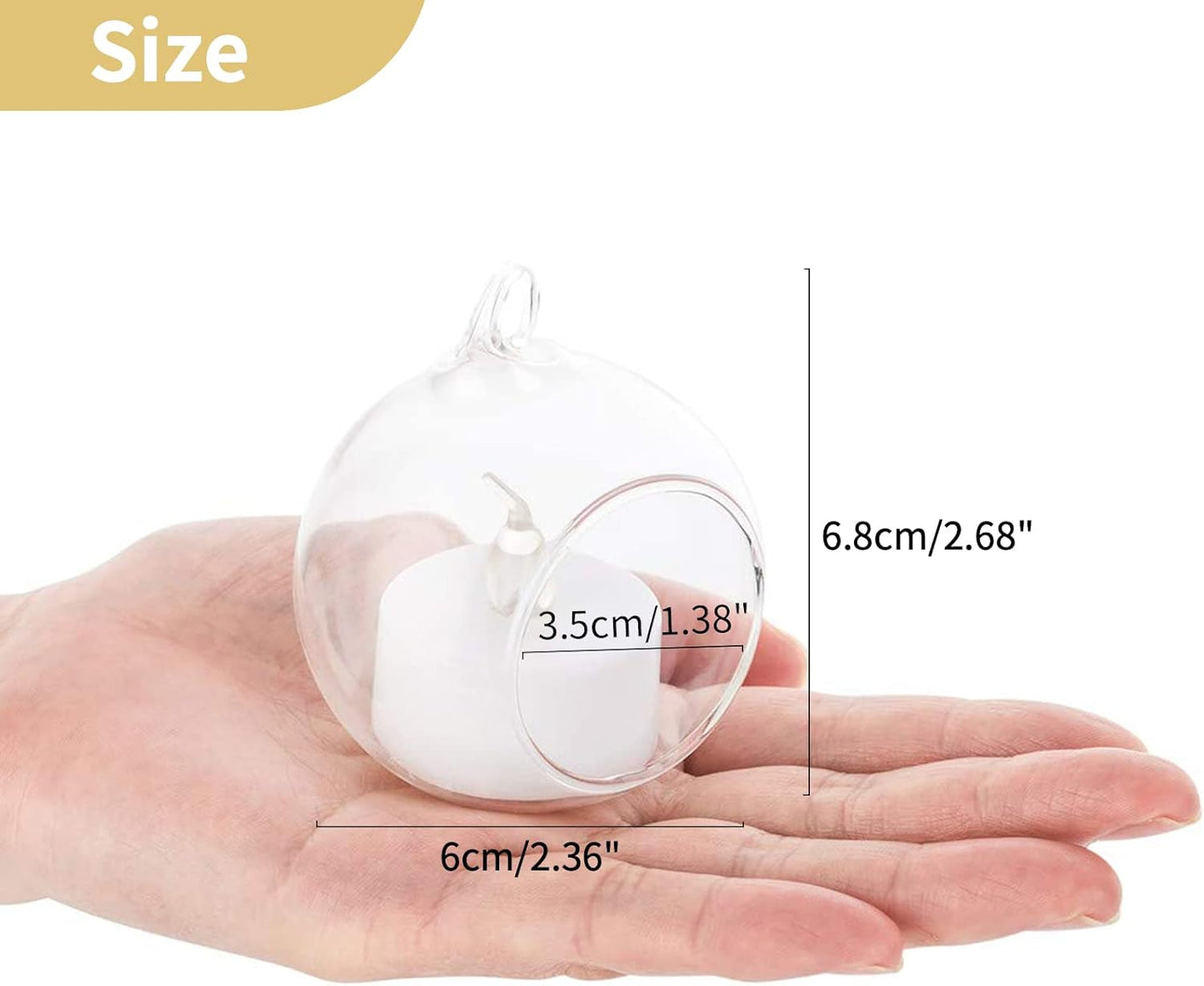 NUPTIO Hanging TeaLight Candle Holder: 24Pcs 2.36in Tree Tea Light Holders with LED Candles Small Glass Globes Ornament Clear Round Mini Terrarium Containers for Wedding Party Tree Decoration