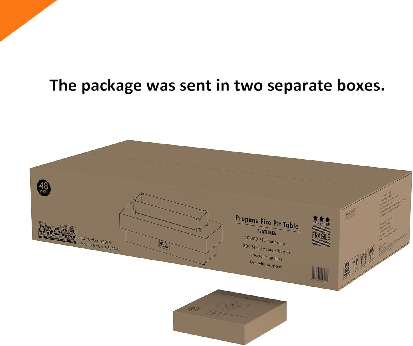 48-inch Fire Table with Natural Gas Conversion Kit & Wind Glass Shield, 50,000BTU Outdoor Modern Patio Fire Pit Table w/Rectangular Burner Lid, Glass Rocks, Cover