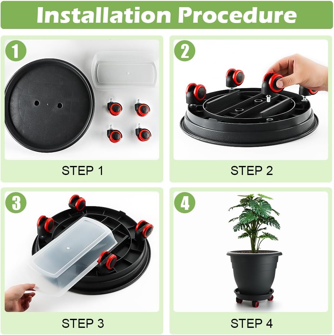 3-Pack Jumbo 15.7 Inch Planters with Rolling Saucers & Drainage – Large Flower Pots for Indoor/Outdoor, Heavy-Duty Moving Trays, Fits Tall Plants (Set of 3, Black)