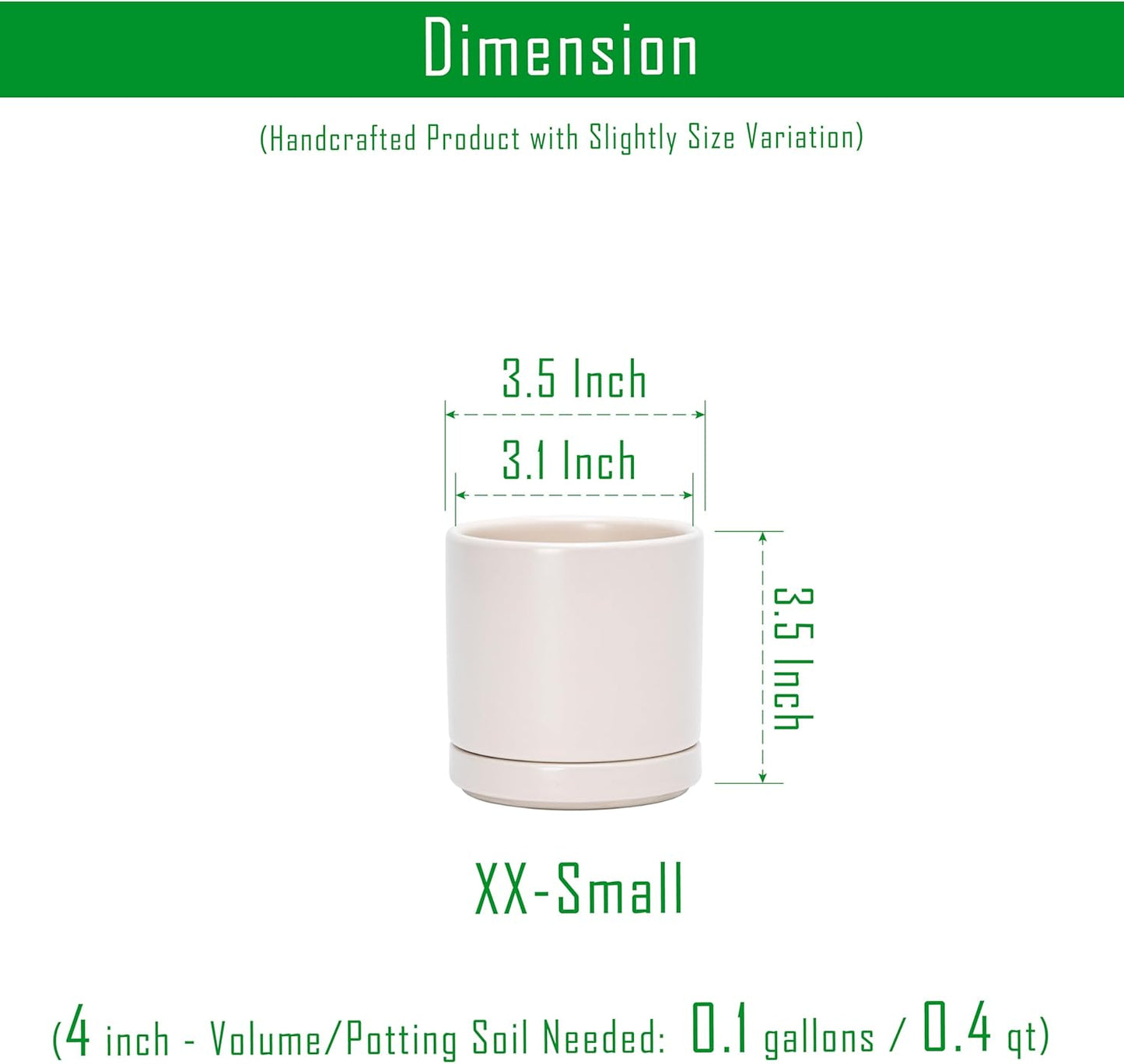 D'vine Dev Set of 4 Small Ceramic Plant Pots, 3.5 Inch Succulent Planter Pot for Plants with Drainage Hole and Saucer, Oatmeal, 94-X-A-8