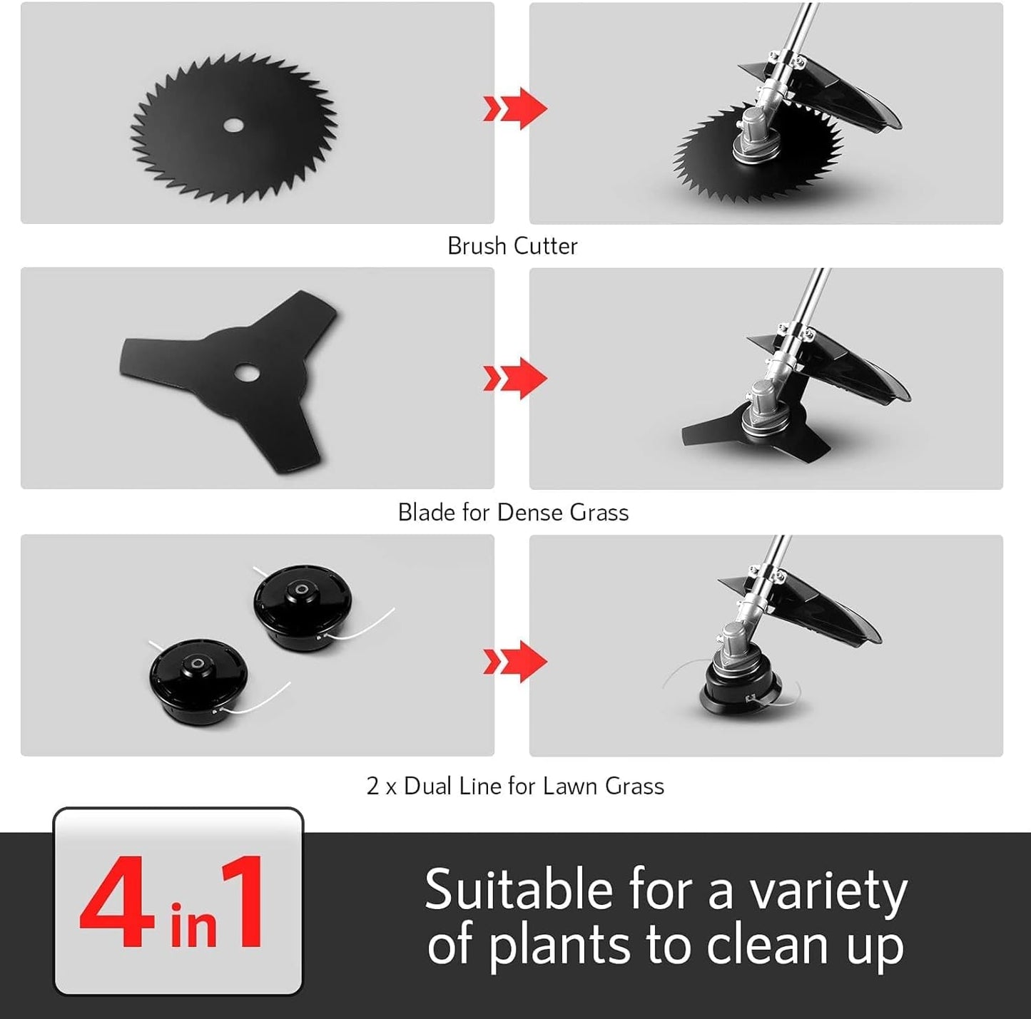 4-in-1 58CC Weed Wacker, Weed Eater Gas Powered Cordless, String Trimmers 2-Cycle Gas Brush Cutter Weed Wacker Straight Shaft Gas Grass Trimmer for Lawn and Garden Care Trimming (Orange)