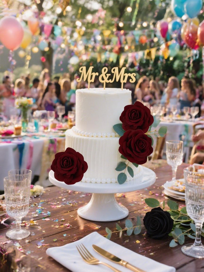 25PCS Faux Rose Flower Head Burgundy Velvet Rose Flowers Fake Flower Heads for DIY Wedding Home Party Baby Shower Decor(Burgundy)