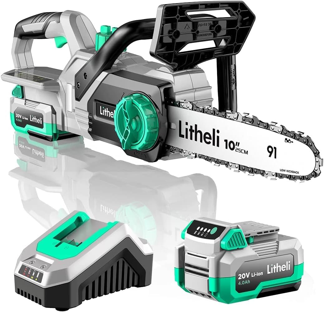 Litheli Cordless Pole Saw & Chainsaw 10-Inch, Battery Powered 20V 2.0Ah Pole Saws & 20V 4.0Ah Chainsaw for Branch, Cutting, Trimming, Electric Saws(Battery & Charger Included)