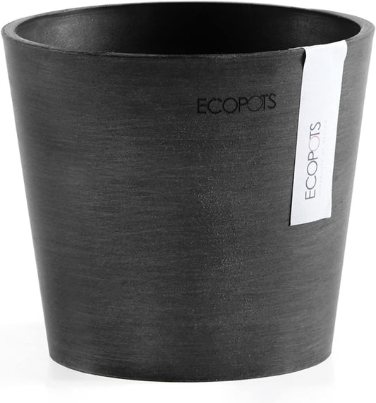 Ecopots Amsterdam Mini Durable Modern Round Recycled-Based Composite Flower Pot Planter, Dark Grey, 5"