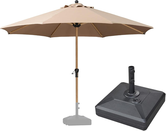 PURPLE LEAF 11 Feet Patio Umbrella with Base Outdoor Umbrella Round Market Umbrella with Crank & 8 Ribs Commercial Aluminum Table Umbrella for Outdoor Garden, Taupe