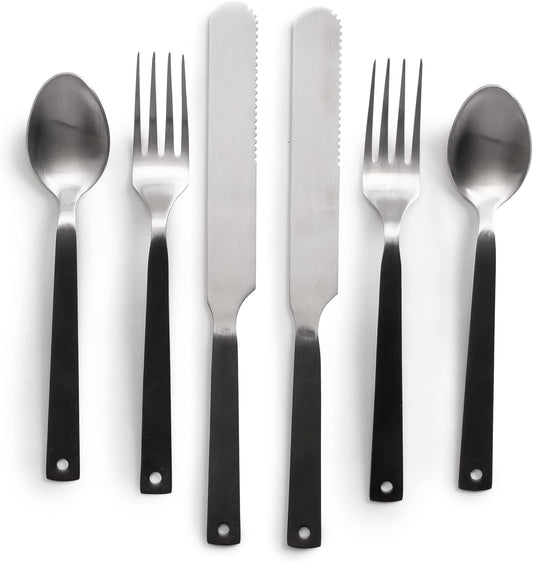 Barebones Flatware Silverware Set - Formal Polished Camping Utensils - Stainless Steel Cutlery Set of 6 - Camping Utensil Set with Forks, Knives, and Spoons (Silver)