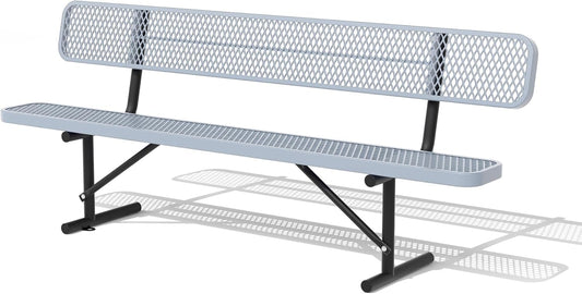 8 Feet Heavy Duty Metal Park Bench for Outside, Outdoor Bench with Backrest & Portable Frame, Commercial Benches for Shopping Malls, Stores, Parks, Patios, Decks, Grey