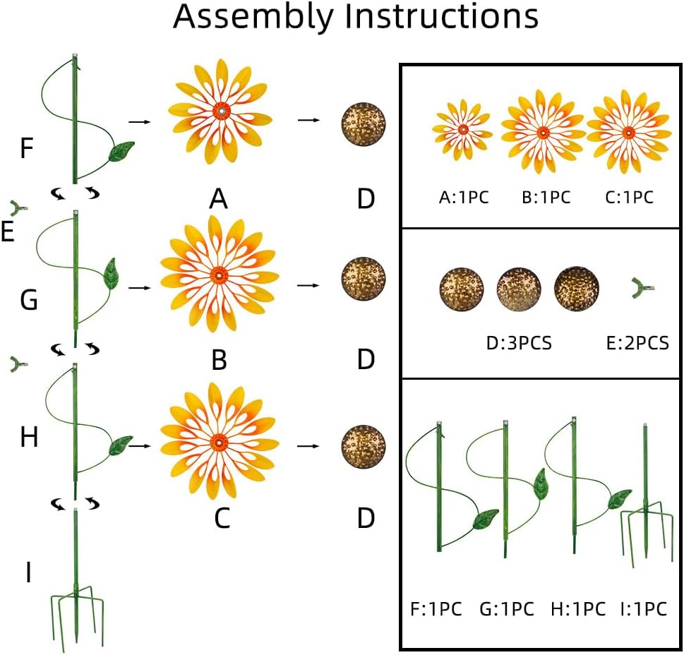 Stargarden Wind Spinners Outdoor, Sunflower Wind Spinner, Kinetic Metal Pinwheels Decorative Windmills for Yard, Lawn, Garden Decor
