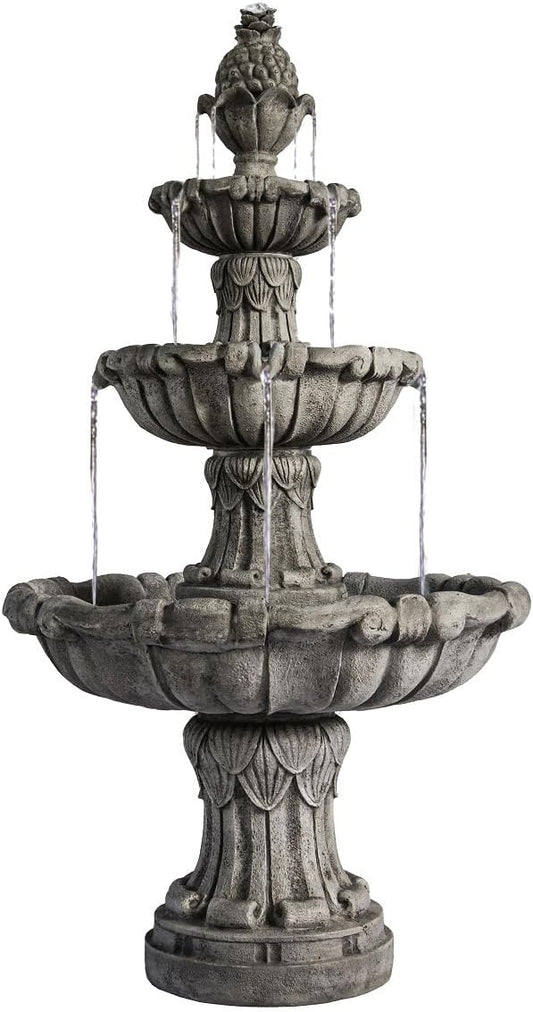 XBrand 58.3" 3-Tier Outdoor Water Fountain – Freestanding Classic Leaf Design with Bird Bath, Pump & Large Water Capacity – Garden, Yard, Lawn, or Patio Décor