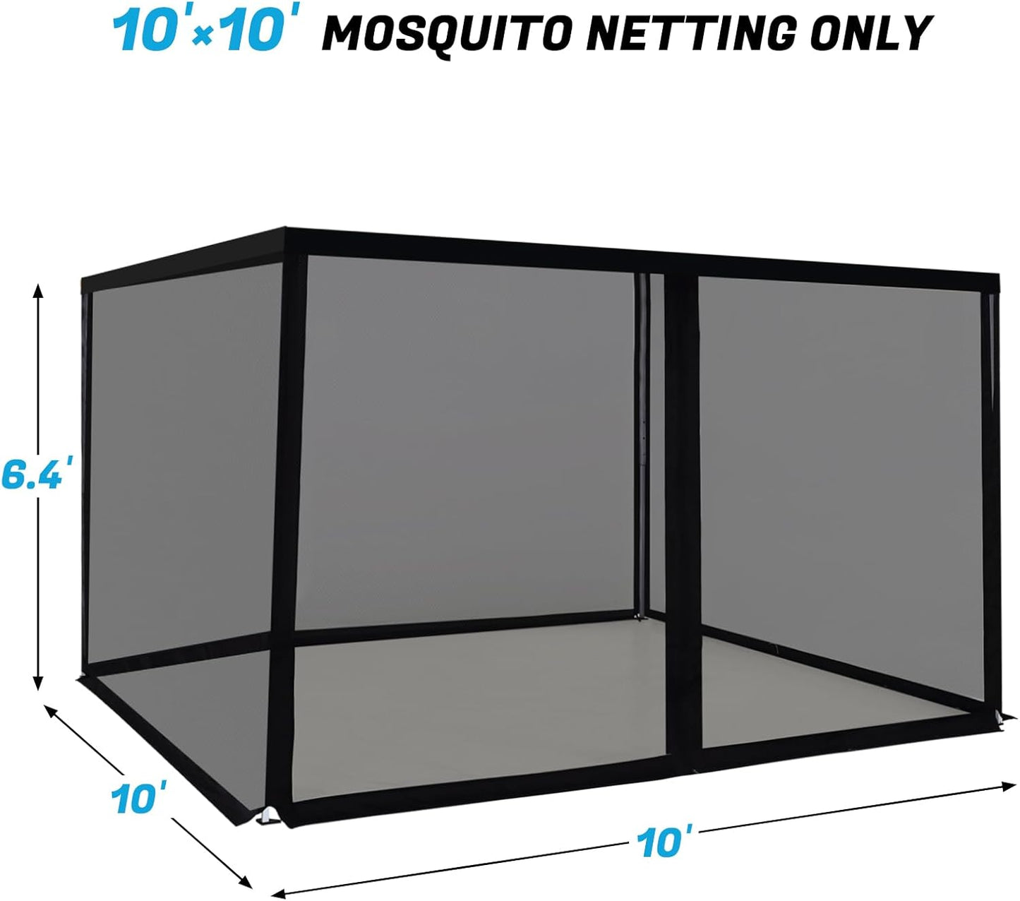 10'x10' Mosquito Netting for Patio with Zipper, Outdoor Replacement Mesh Sidewall Netting for Porch/Patio/Canopy/Gazebo (Mosquito Netting Only, Black)