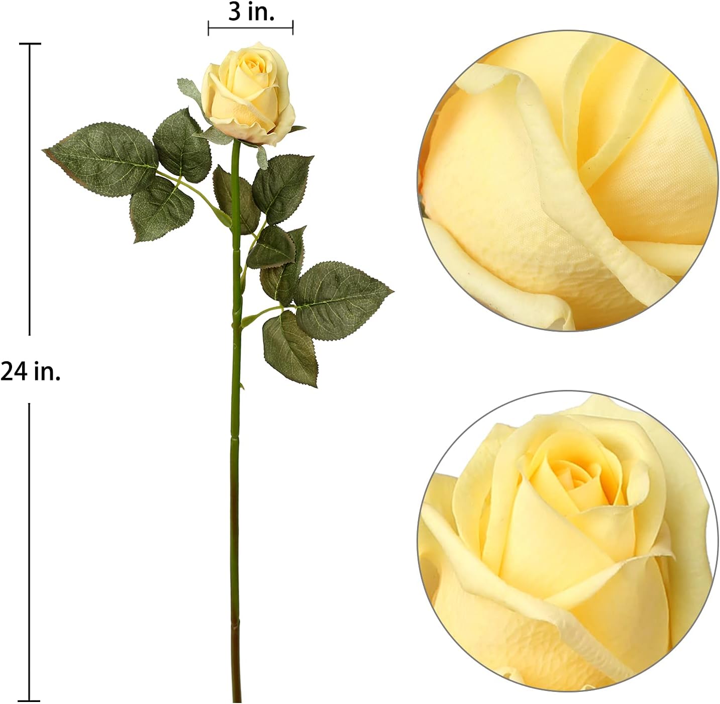 Artificial Realistic Roses Yellow Flowers 24" Real Touch Silk Roses Bouquet Long Stems Rose for Flower Arrangement Fake Roses Decor for Home Party Wedding Table Centerpieces Roses Realistic - 5 Pcs