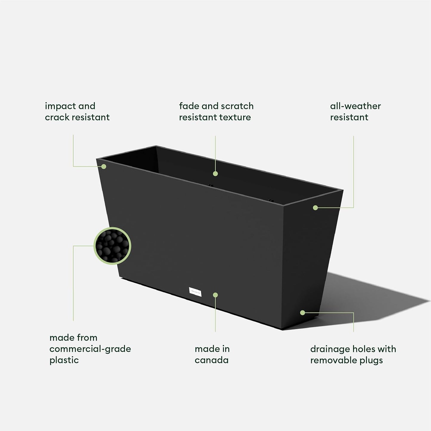 Veradek Pure Series Midori Trough Planter - Large Rectangular Planter for Outdoor Deck/Porch | Durable All-Weather Use with Drainage Holes | Modern Decor for Shrubs, Flowers, Small Plants