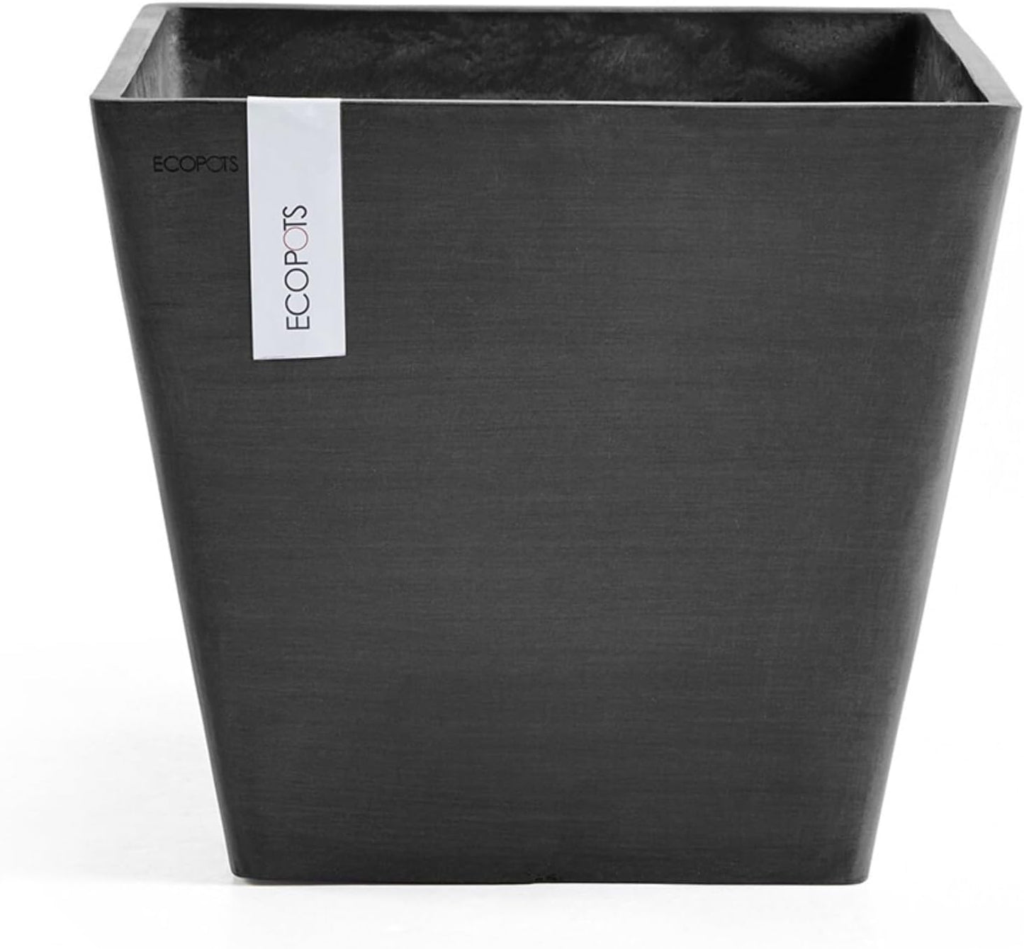 Ecopots Rotterdam Durable Modern Square Indoor/Outdoor Recycled-Based Composite Flower Planter, Dark Grey, 12"