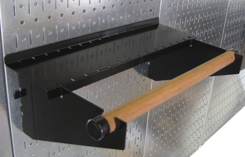 Wall Control 30-WRK-400GB Standard Workbench Metal Pegboard Tool Organizer, Gray/Black & Pegboard Paper Towel Holder and Dowel Rod Shelf Assembly for Slotted Tool Board Black