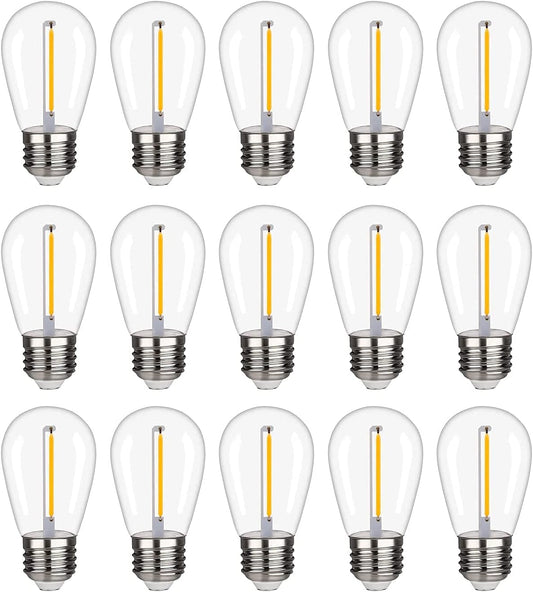 15 Pack S14 LED String Light Bulbs, 1W Shatterproof & Waterproof Outdoor Indoor Replacement Bulbs, E26 Base Edison LED Light Bulbs Warm White 2200K. (S14 15Pack)