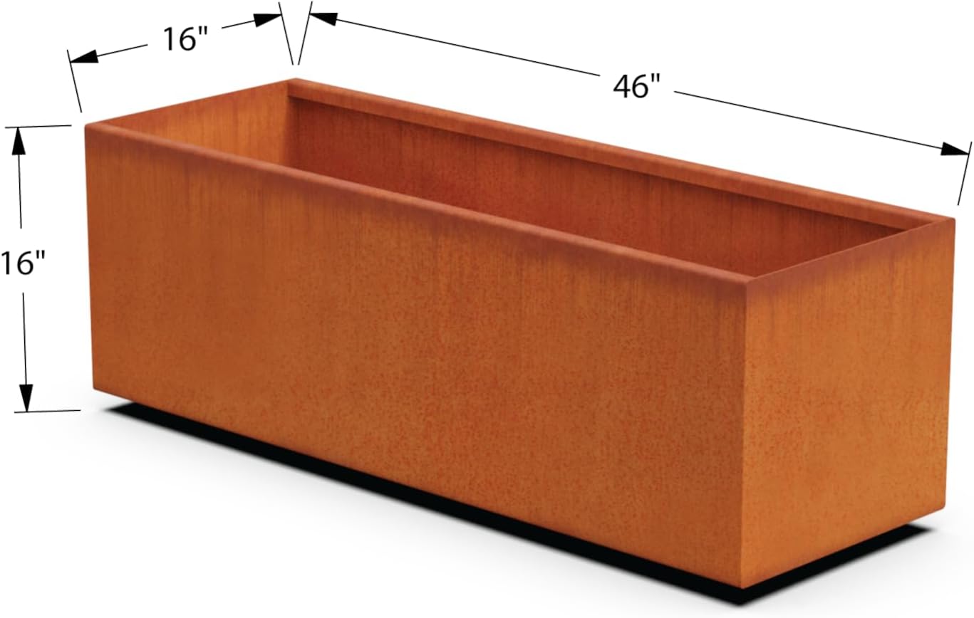 Corten Steel Planter Rectangle Outdoor Metal Garden Box Heavy Duty | Made in USA | Fully Assembled