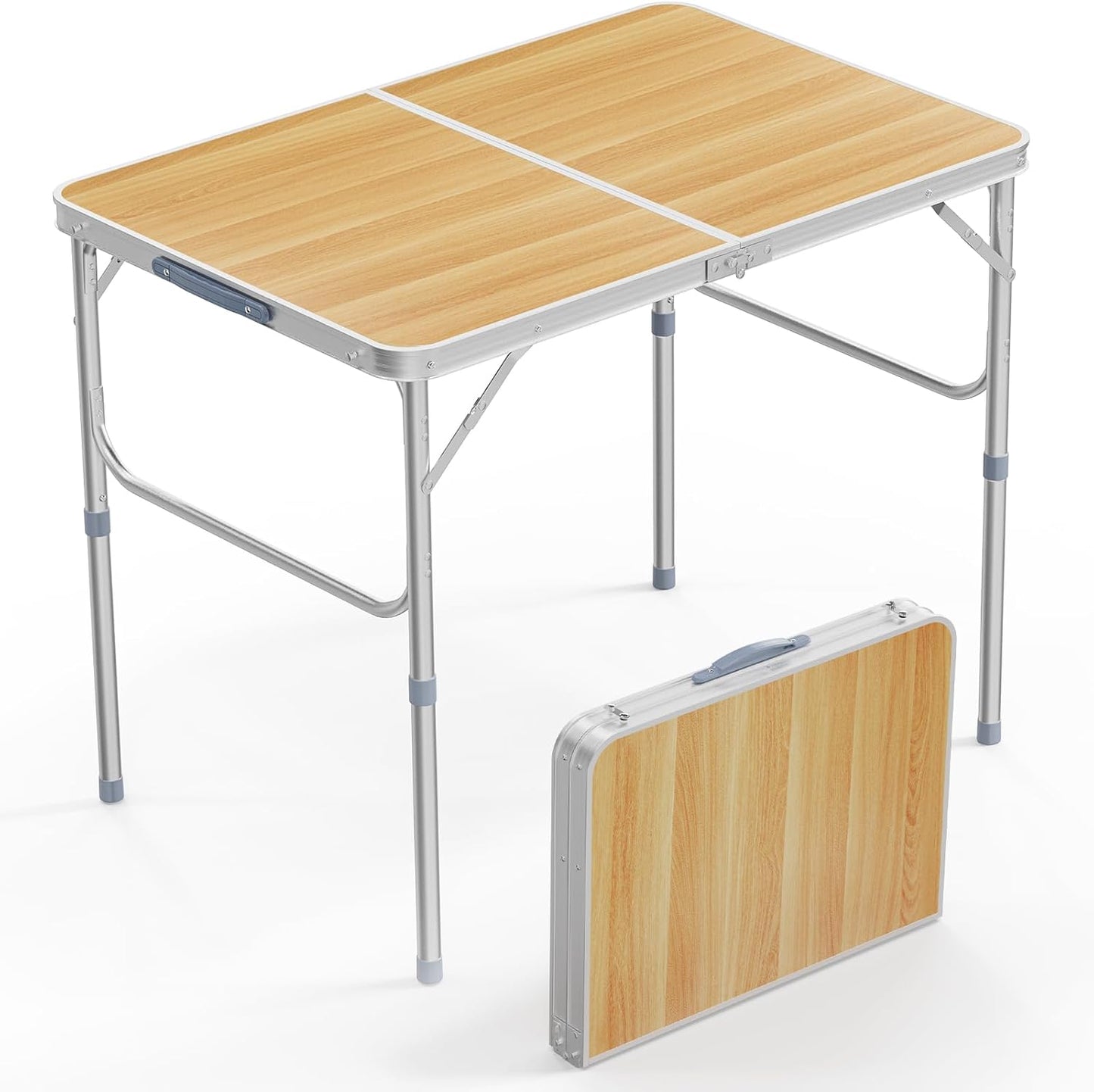 VINGLI 3FT Small Camping Table Adjustable Height Aluminum Folding Table for Picnic Party BBQ, Plastic RV Suitcase Table Portable Lightweight Fold Up Utility Outdoor Tables with Carrying Handle …