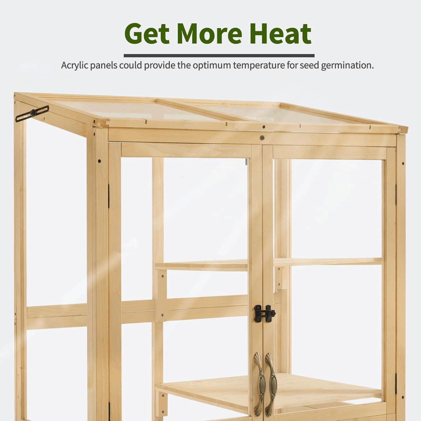 Macrout Cold Frame Greenhouse, Tall Wooden Greenhouse for Outdoor Indoor Use with Polycarbonate Panels, 3 Tier Garden Cold Frame with Drawer and Shelves, 0864 (Natural)