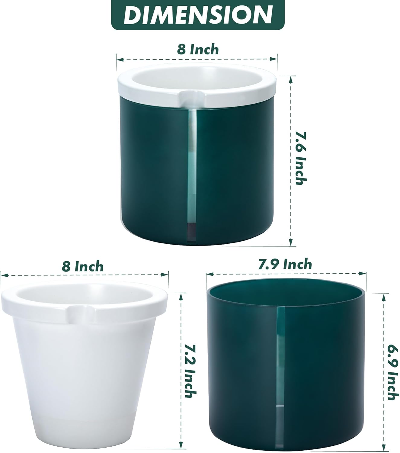 D'vine Dev 8 Inch Design Self Watering Planter for Indoor Plants, White Terracotta Pot with Teal Cylinder Glass Cup, 37-X-C-5