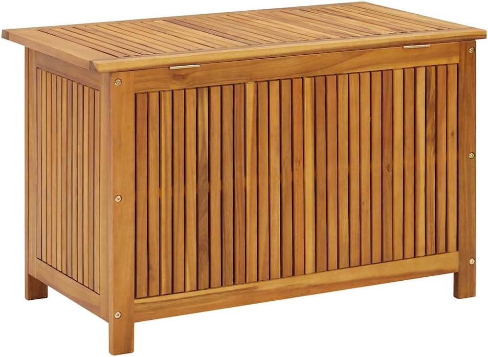 vidaXL Wooden Deck Box - Outdoor Teak Storage Chest, Ideal for Patio Furniture Cushions, Pool Accessories, Garden Tools - Water-Resistant Bag Inside - 35.4''x19.7''x22.8'', Solid Acacia Wood